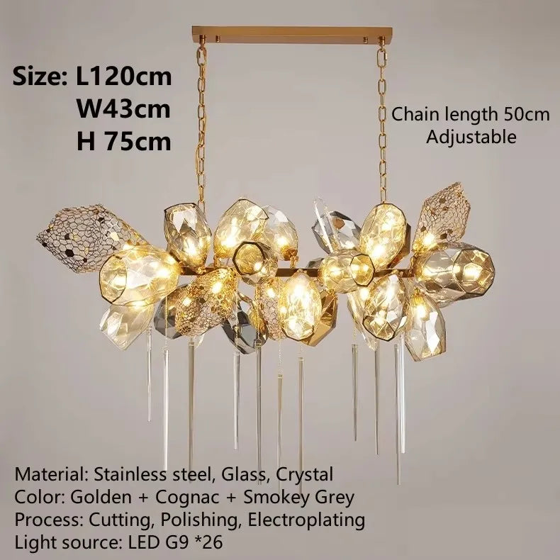 Postmodern Luxury K9 Crystal Chandelier, LED Lighting Cognac Glass Hanging Lights