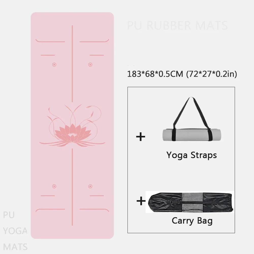 Natural Rubber Yoga Mat, Professional Lotus Pattern PU Yoga Mat