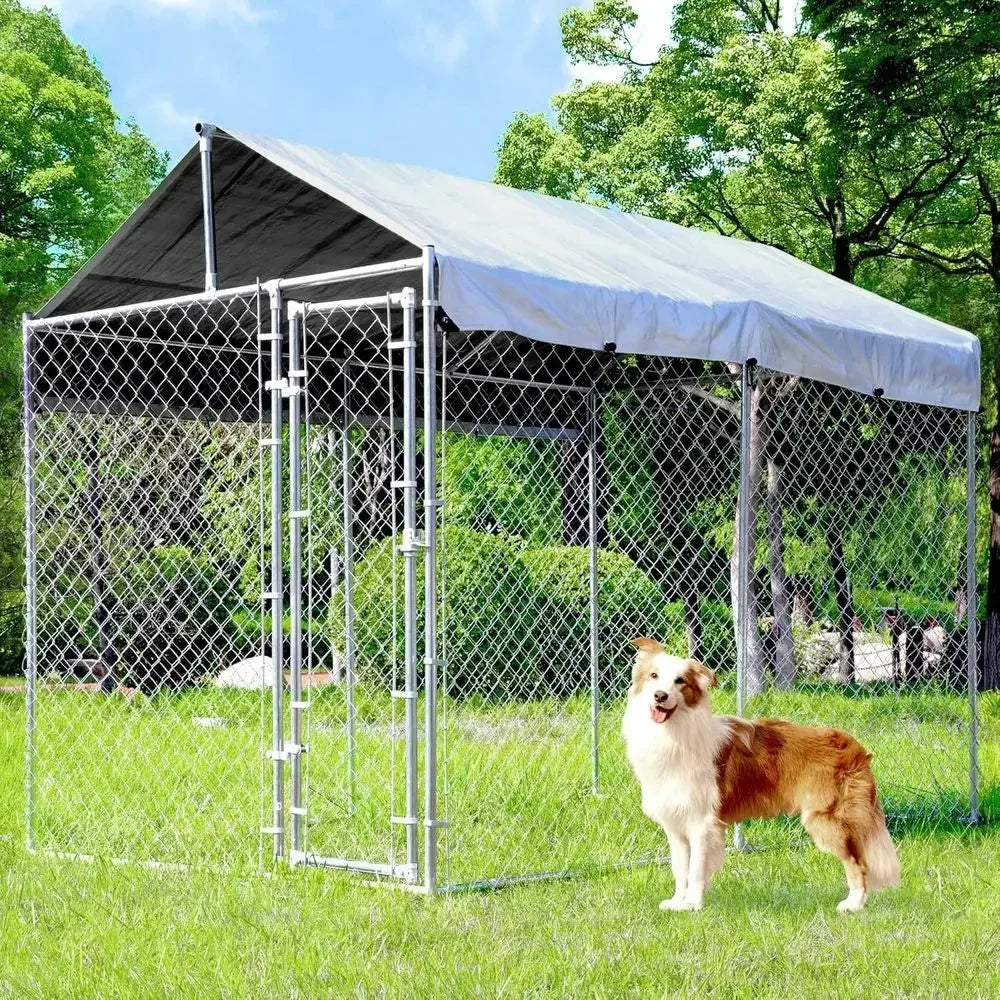 Heavy-Duty Galvanized Steel Outdoor Dog Kennel, Large Enclosure with Lockable Door and Waterproof Roof for Medium to Large Dogs