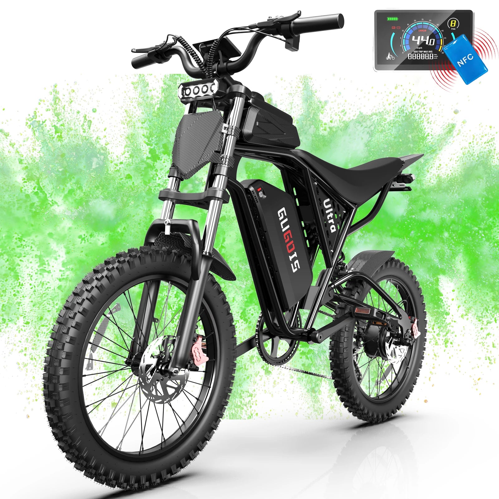 Upgraded+ 2500W Electric Bike for Adults & Teens, NFC & Password Unlock, 40Mph Fast E Bike with 52V 25Ah Battery, 90 Miles PAS Mode, Full Suspension, Dual Hydraulic Brake, Turn Signal Light, 23x3.0" Fat Tire All Terrain Dirt