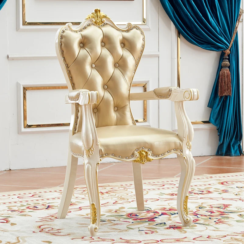 European Solid Wood Dining Chair, Princess Lazy Throne Luxury Lounge Chair