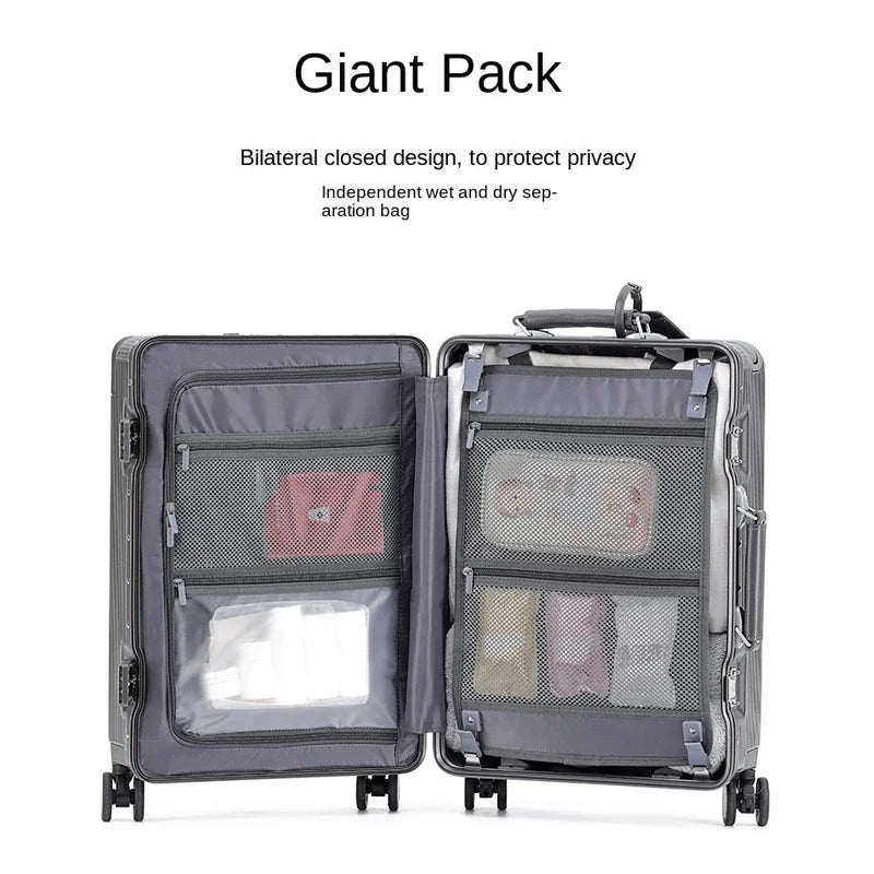 24"26 Inch Travel Suitcase Aluminum frame Wide Trolley Case Carry-on Luggage with Cup Holder 20Inch Boarding Box Rolling Luggage