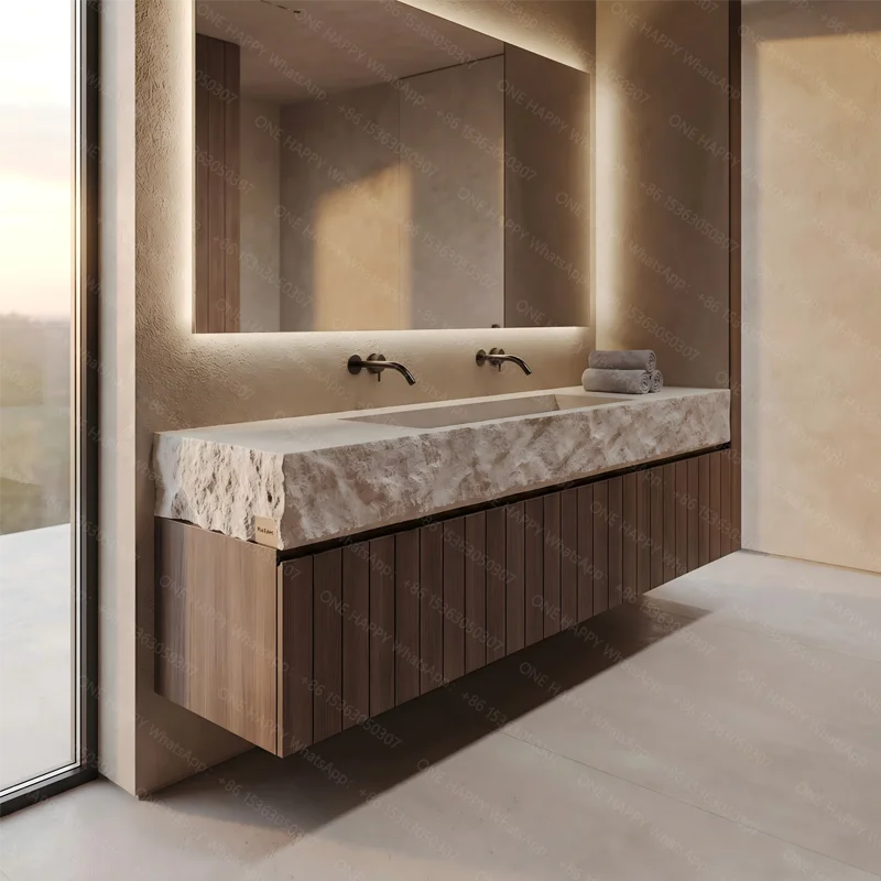 Any Size Custom Vintage Travertine Double Undermount Sink Luxury Natural Stone Bathroom Vanity Cabinet Villa Home Furniture High