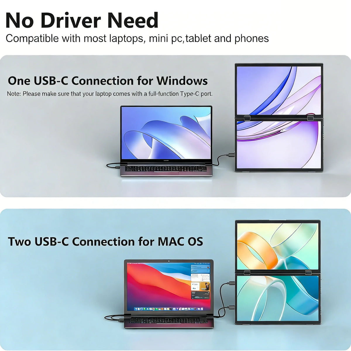 14''Folding Stacked Dual Monitors