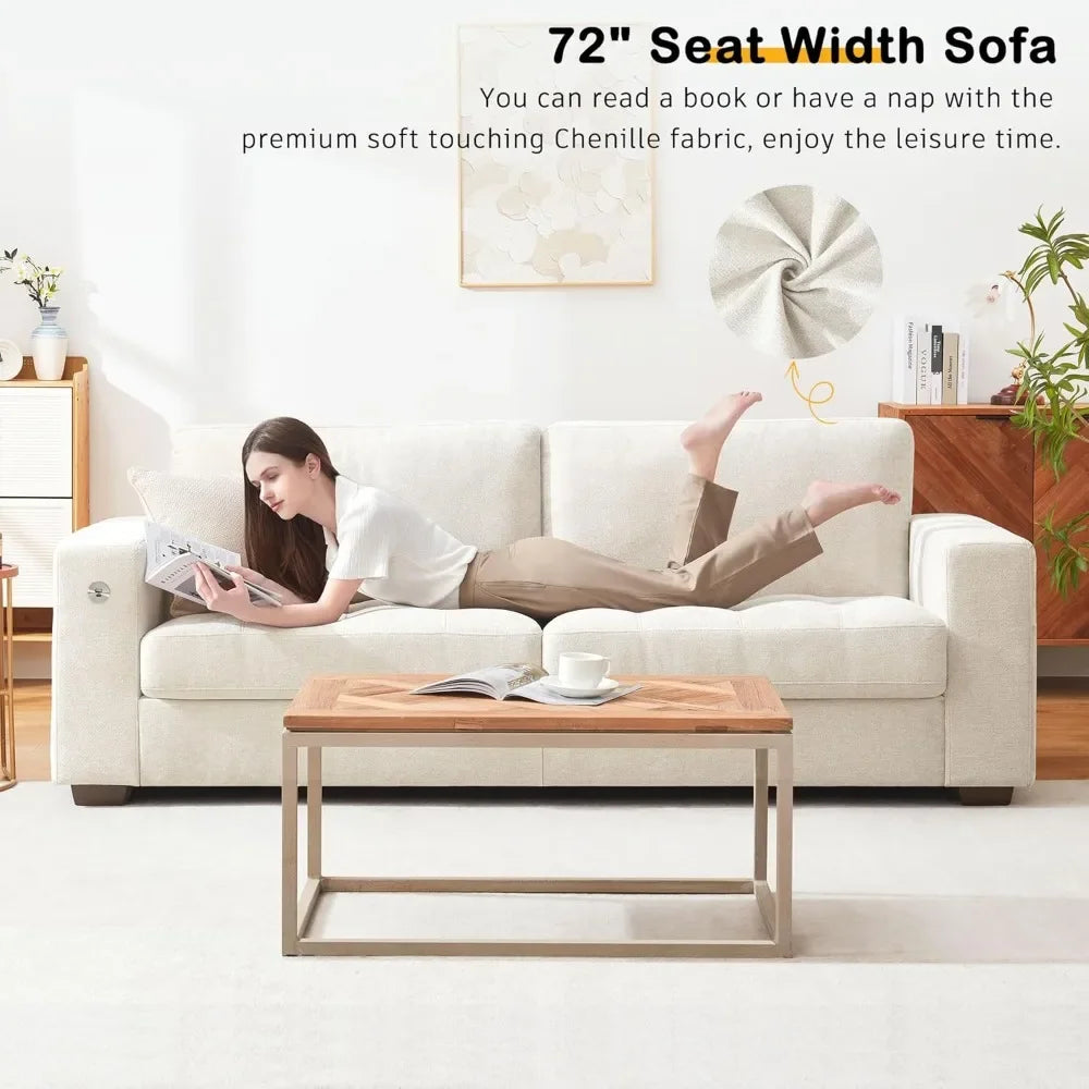 89" Modern Sofa for Small Spaces, Comfy Chenille Fabric with USB/Type-C Ports, Removable Cover & Wide Armrests