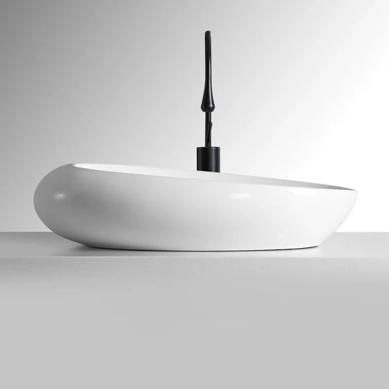 Elegant Ceramic Vessel Sink, Oval-Designed Ceramic Washbasin - an Ideal Choice for Modern Bathroom Fixtures, Suitable for Dressing Rooms, Vanity Tables, and Bathrooms