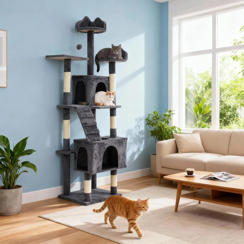72" Cat Tree for Large Cats, Multi-Level Cat Tower with 6 Sisal Scratching Posts,