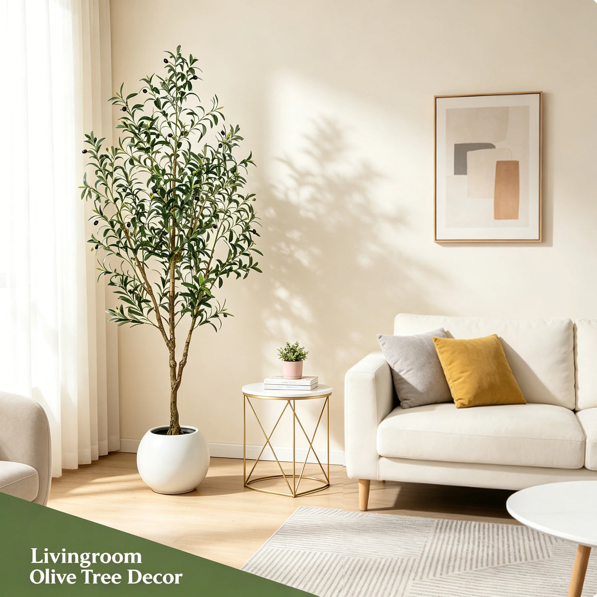 Artificial Indoor Olive Trees, 5.25/6.10/7.10FT Tall Faux Olive Tree with Black Pot,