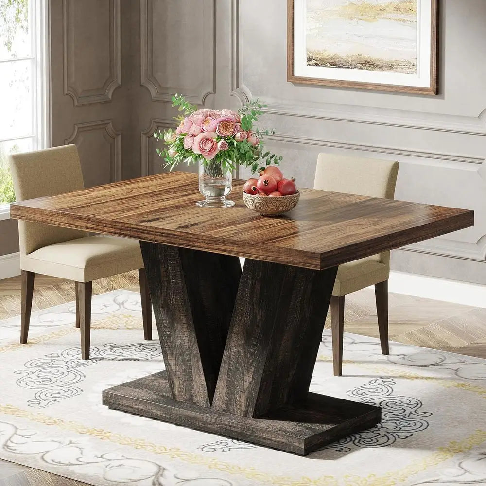 47-Inch Dining Table or 4, Black Kitchen Dinner Table with Heavy Duty Pedestal,