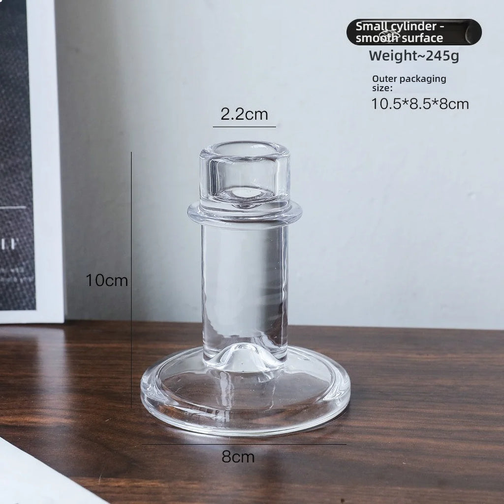 Glass Candle Wick Holder Clear Pillar Table Design Candlestick for Dining Decor