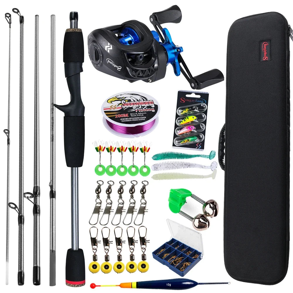 Sougayilang Baitcasting Fishing Rod and Reel Combo, 5Section Fishing Rod and 7.2:1 Gear Ratio Reel Full Kit