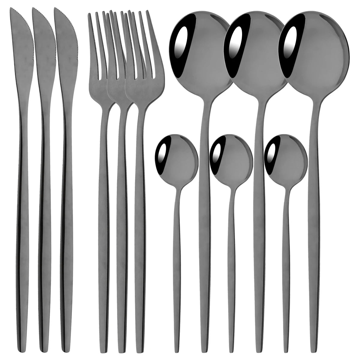 12pcs Black Gold Dinnerware Set Stainless Steel Tableware Knife Fork Coffee Spoon Teaspoons Cutlery Set Party Kitchen Flatware