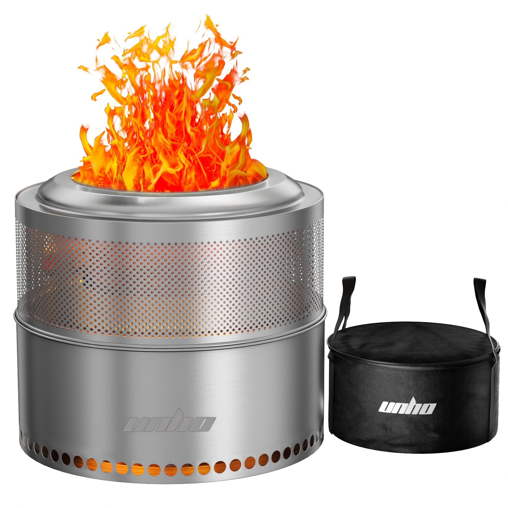 Wood Burning Firepit, Large Stainless Steel Smokeless Fire Pit with Carry Bag,