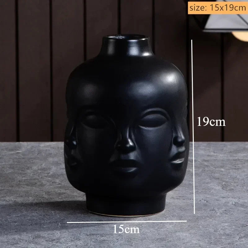 Sculptured Ceramic Human Face Art Vase