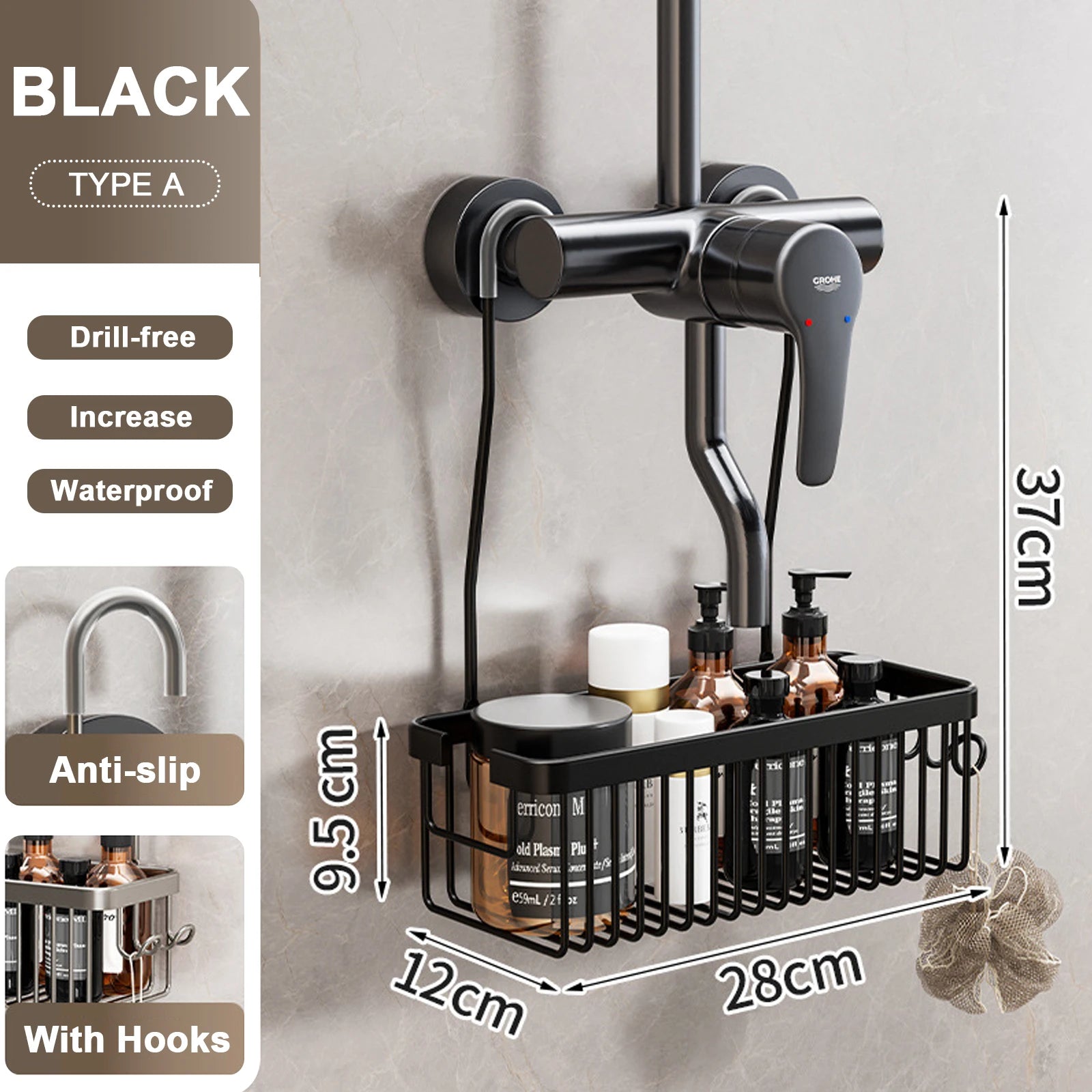 Convenient Toilet Shower Rack with No Drilling Installation Bathroom Storage Aluminum Basket for Shower Room and Bath Products