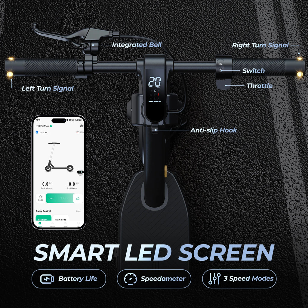 E8/10 Foldable E-Scooter 500/1000W 20mph 20/40miles Max Range Dual Suspension APP Smart Control Powerful Motor Electric Scooter