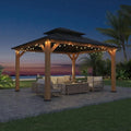 11x13 Outdoor Cedar Wood Frame Pavilion with Galvanized Steel Double Roof,