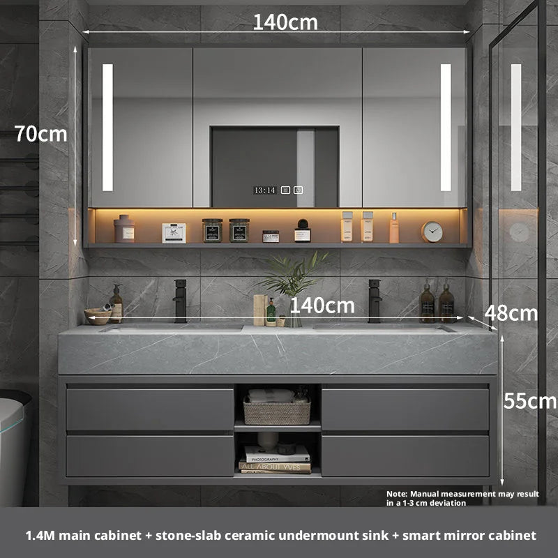Solid Wood Modern Smart Home Bathroom Vanity Cabinet with Sink