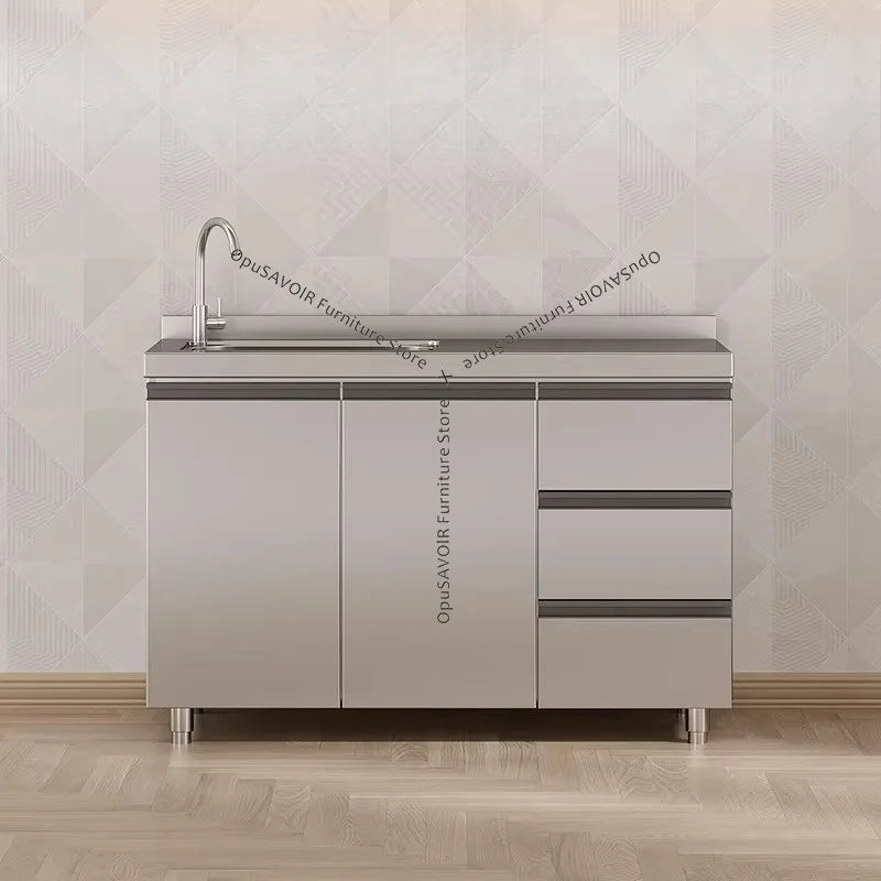 304 Stainless Steel Cabinet Kitchen Wall Cabinet Multifunctional Combination Dish Cabinet, Integrated Stove and Sink Base JT40