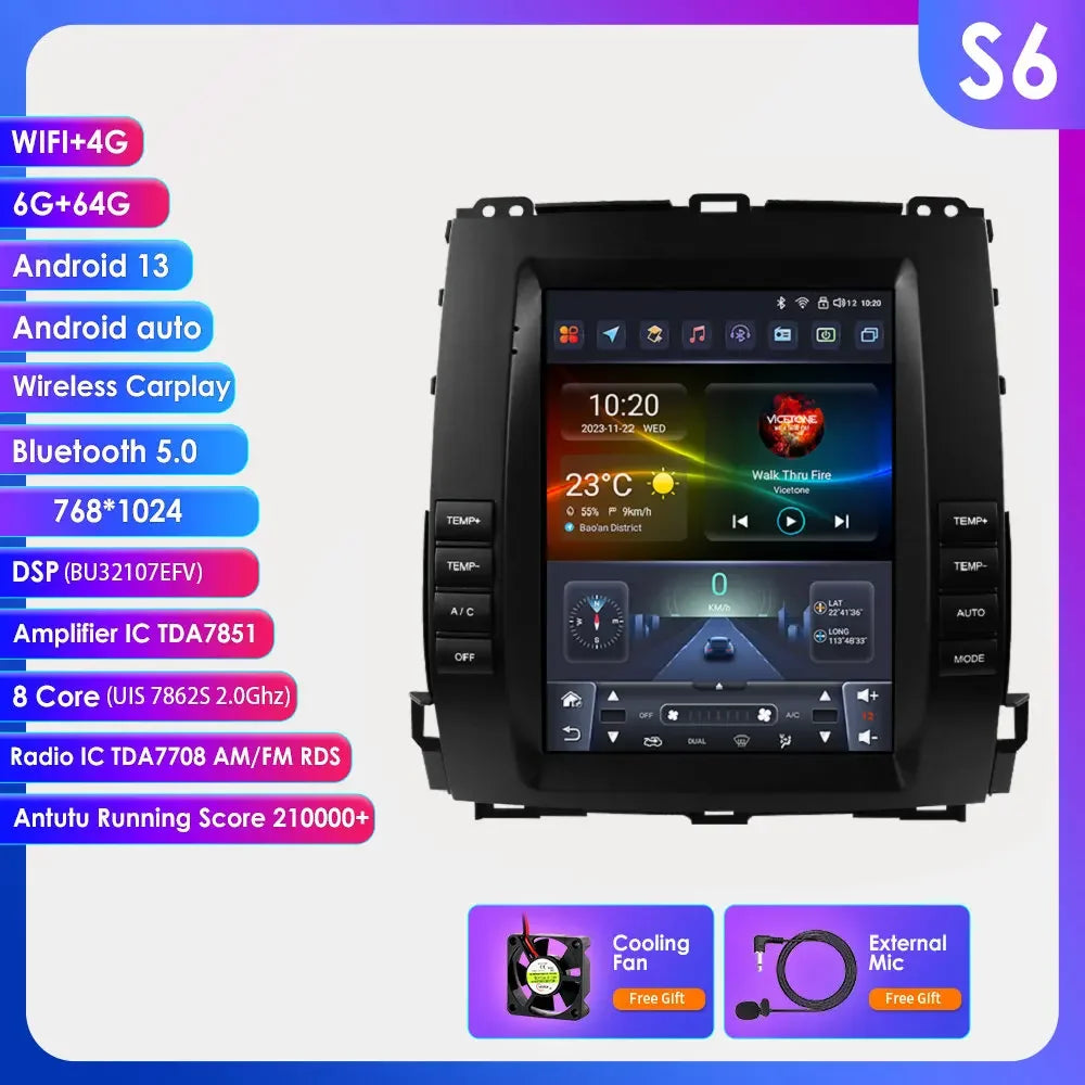 9.7"Carplay Android 13 Auto Car radio For Toyota Land Cruiser Prado 120 2002 - 2009 Lexus GX47 GPS Stereo 2din Multimedia player