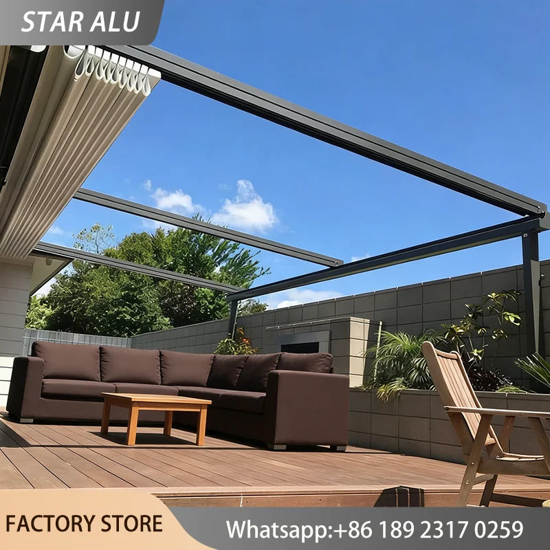Motorized PVC Folding Canopy, Retractable Patio Awning, with Remote Control