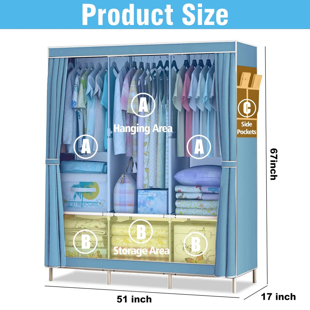 51-Inch Portable Closet Wardrobe 16mm Thick Pipe Clothing Storage Rack Organizer Non-Woven Fabric Cover