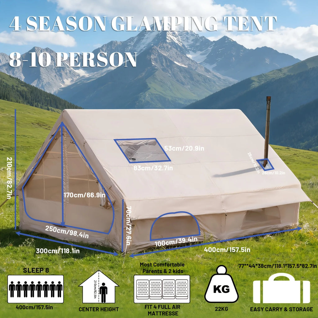 Large Inflatable Camping Tent with Skylight, Quick Air-Flow & Breathable Mesh Design.