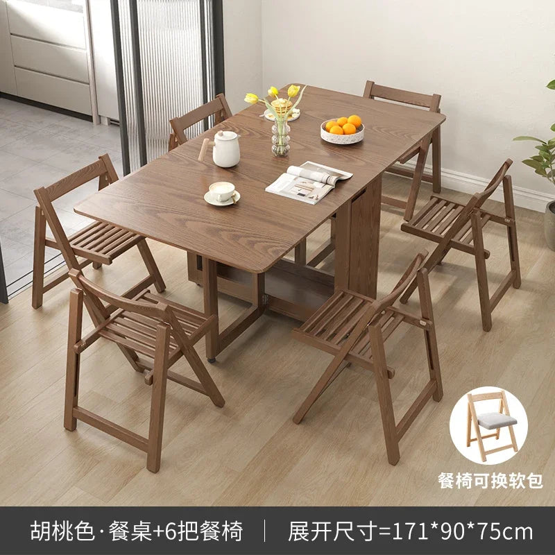 Folding Dining Table Set 6 Chairs, Luxury Modern Space Savers