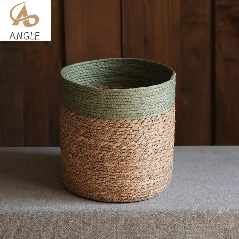 Natural Straw Storage Basket - Woven Planter Flower Pot