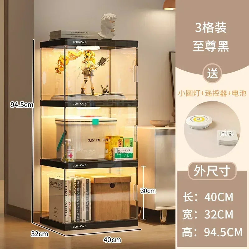 Nordic Living Room Display Cabinet Bookshelf Storage Organizer With Lights