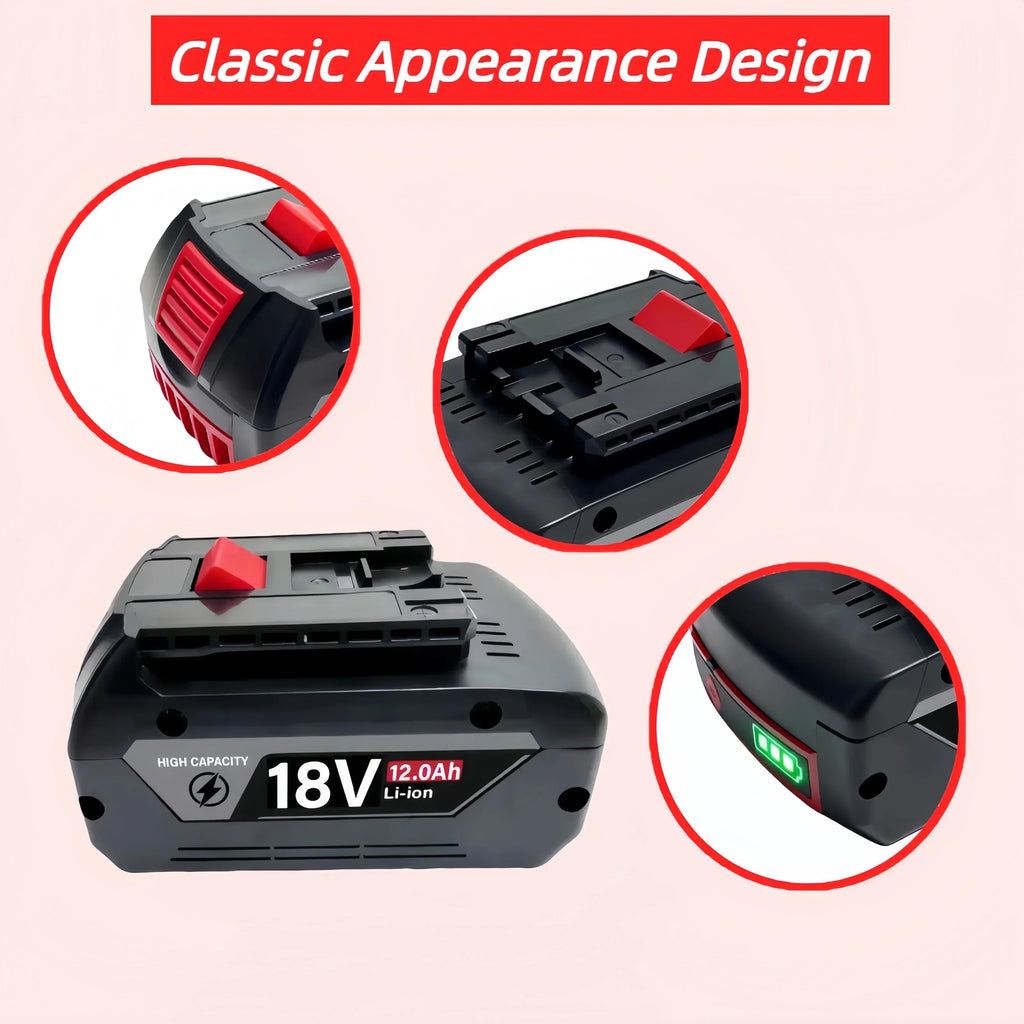 Rechargeable Lithium-Ion Battery for Bosch 18V Tools, 8/10/12.0 Ah Power Tool Batteries