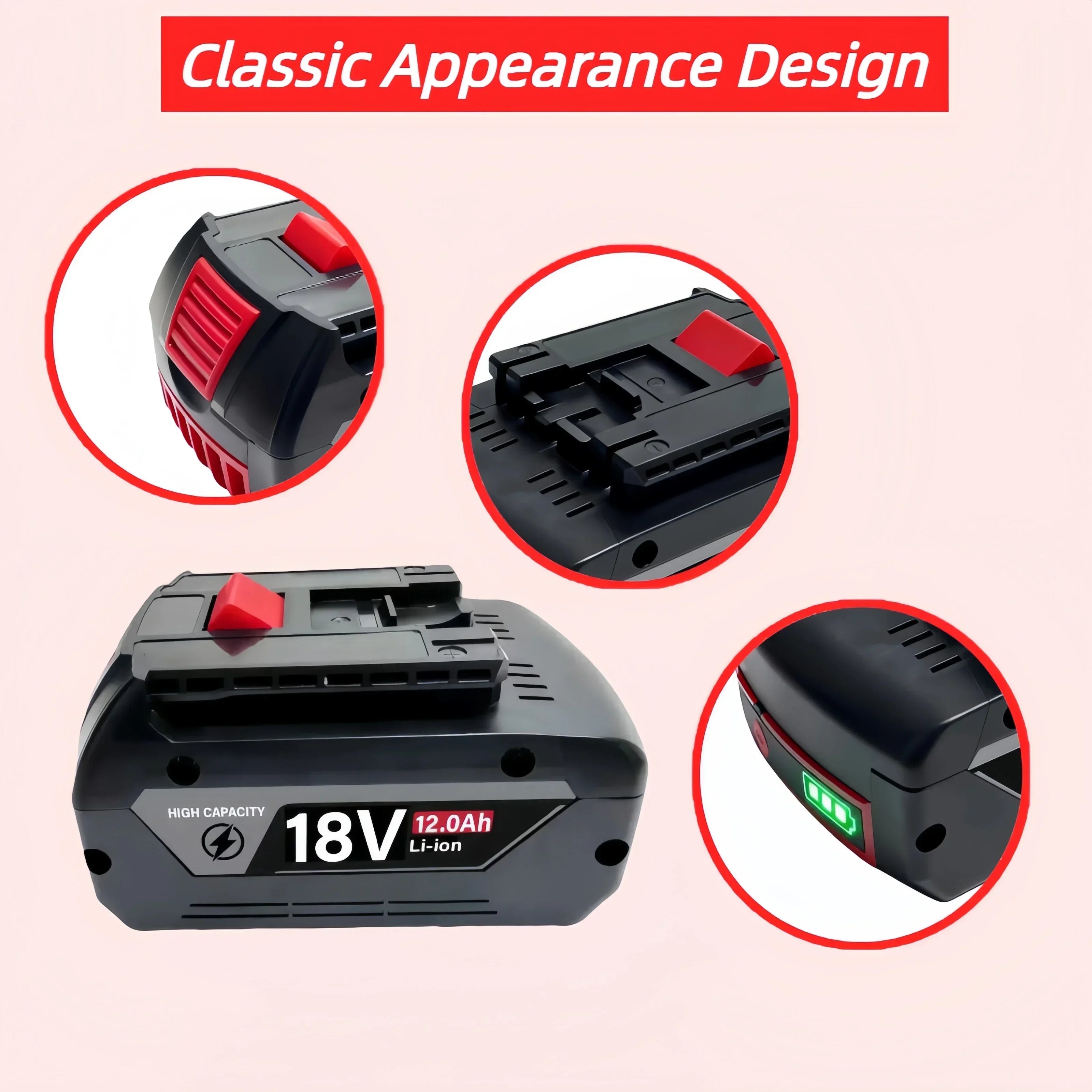 Rechargeable Lithium-Ion Battery for Bosch 18V Tools, 8/10/12.0 Ah Power Tool Batteries