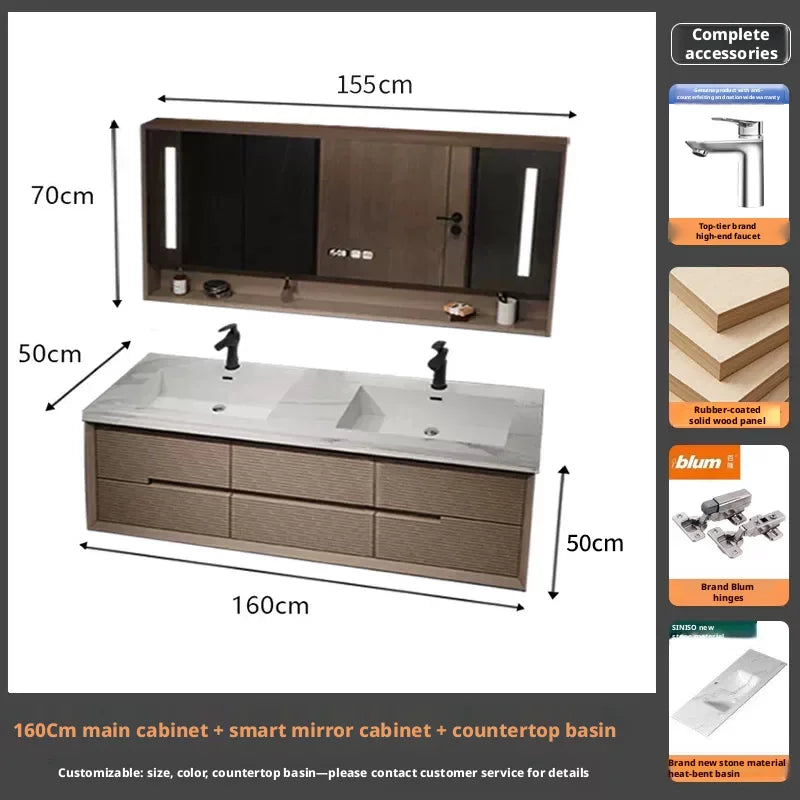 Intelligent Bathroom Vanity, Seamless Stone Slab Ceramic Basin for a Modern Streamlined Look