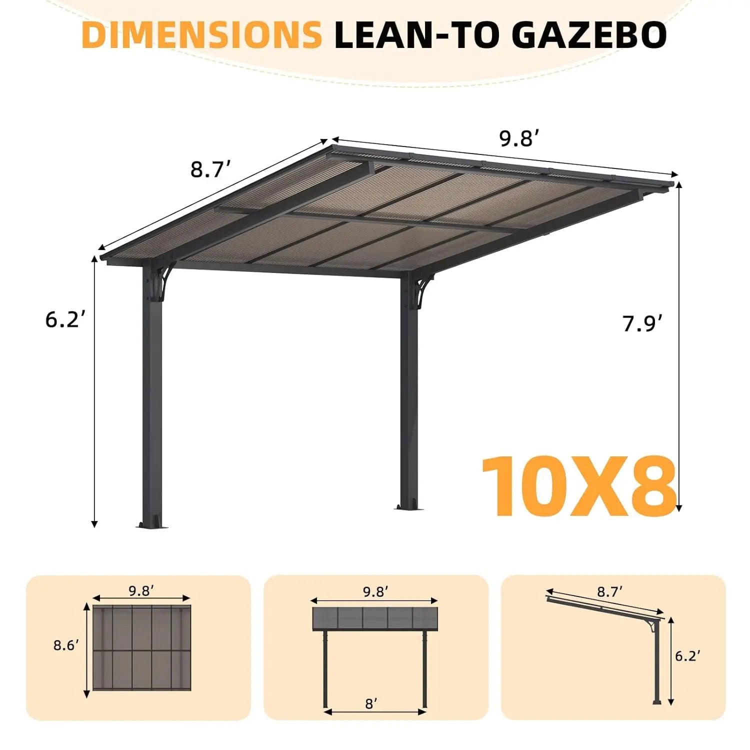 Small Freestanding 8x10 Pergola, Hard Top Grill Gazebo,