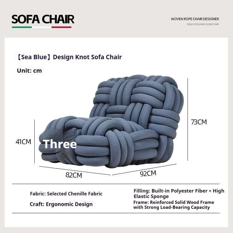 Custom Nordic Knit Lounge Chair, Handwoven Chenille Fabric, High Resilience Foam