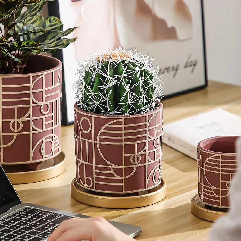 Simple Cylindrical Ceramic Flower Pot,, Succulent Plant Potted Garden Decoration