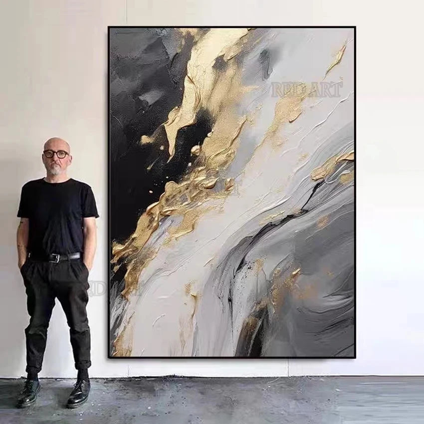 Gold Foil Design Canvas Art, Hand painted Textured Oil Painting