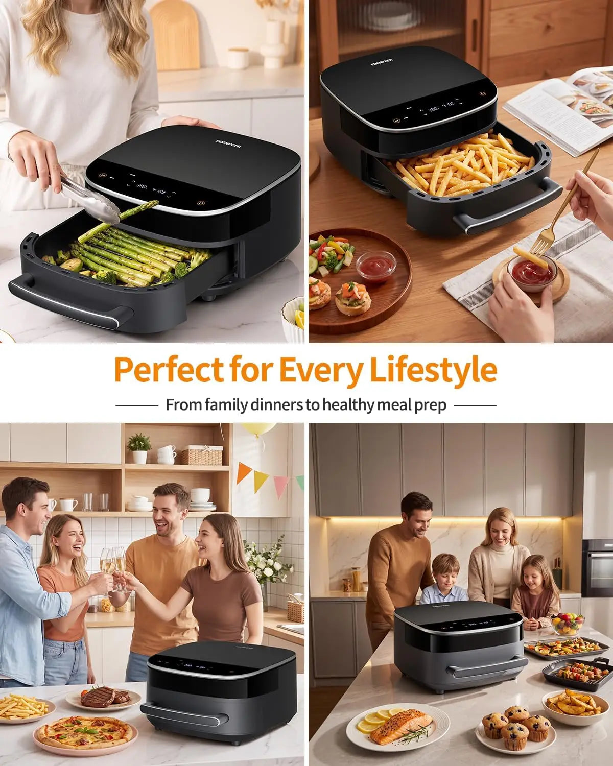 11-In-1 Large Air Fryer, 6QT Airfryer Top & Bottom Heating, No Flip Needed | Flat Wide Air Fryer Fits 12" Pizza 2X Faster