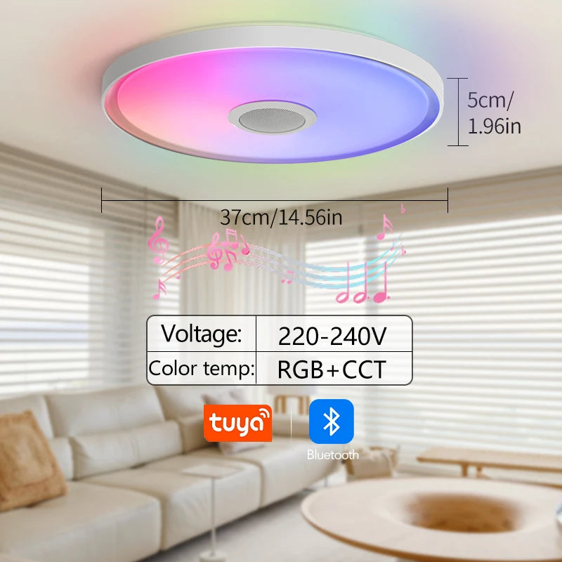 LED Smart Dimming Ceiling Light With Remote Control, with built in speaker to connect to Bluetooth to play music from your phone