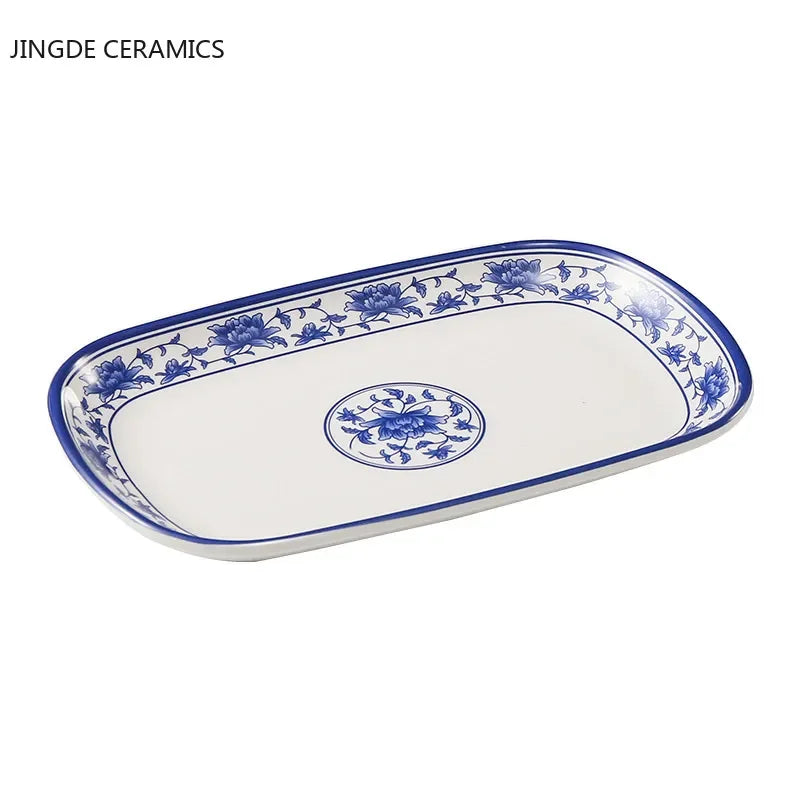 1pc Food Grade Plastic Dinner Plates Chinese Melamine Plastic Is Not Easy To Break Rectangular Plate Restaurant Kitchen Supplies