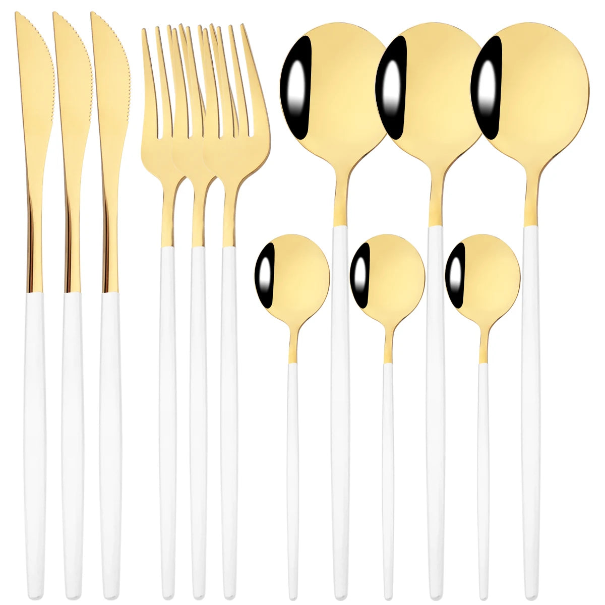 12pcs Black Gold Dinnerware Set Stainless Steel Tableware Knife Fork Coffee Spoon Teaspoons Cutlery Set Party Kitchen Flatware