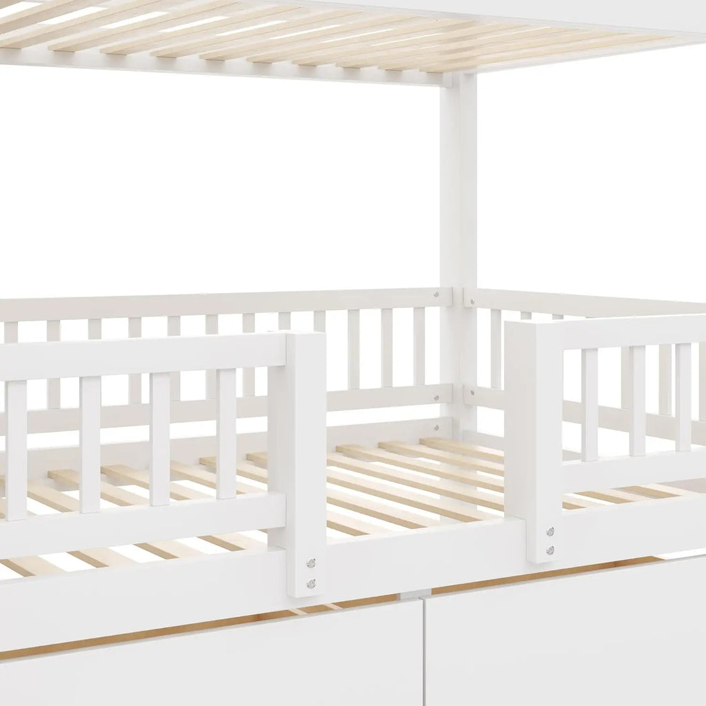 Twin Over Twin Bunk Bed with Slide, Storage Drawers & Staircase, Solid Pine Wood Frame, No Box Spring Needed, Kids, Customized