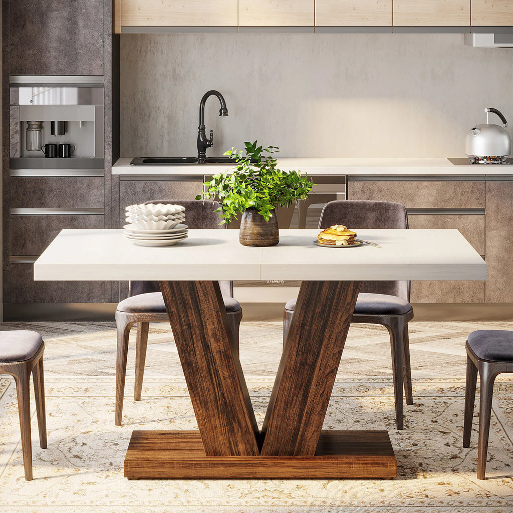 Tribesigns 47-Inch Dining Table for 4-6, White Kitchen Dinner Table with Heavy Duty Pedestal,