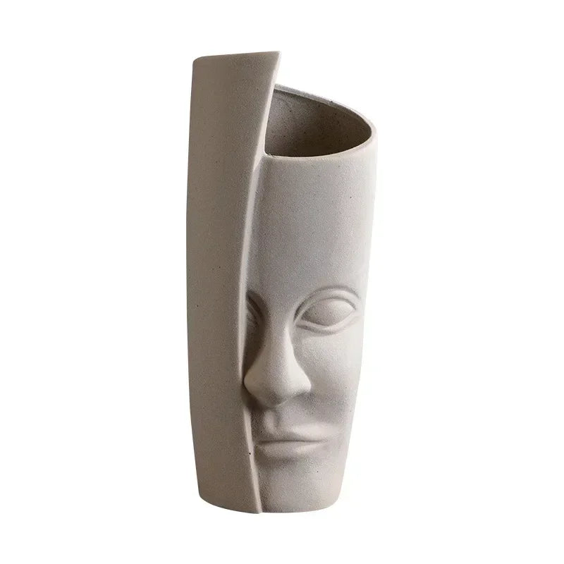 Sculptured Ceramic Human Face Art Vase