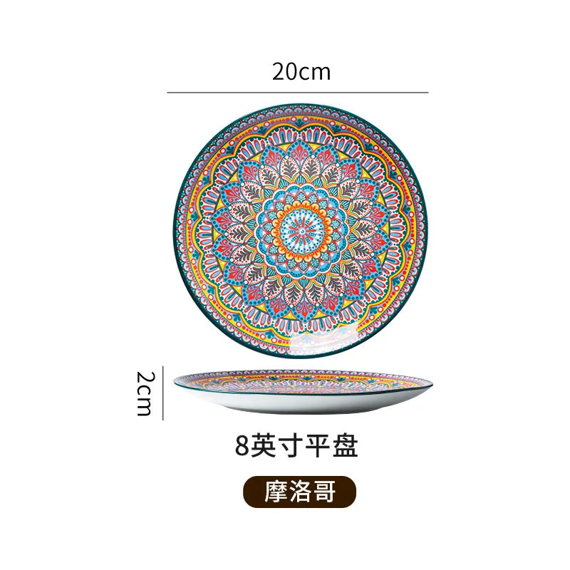 8IN Vintage Ceramic Plates Steak Plates Western Plates Flat Plates And Shallow Plates Pasta Egg Plate