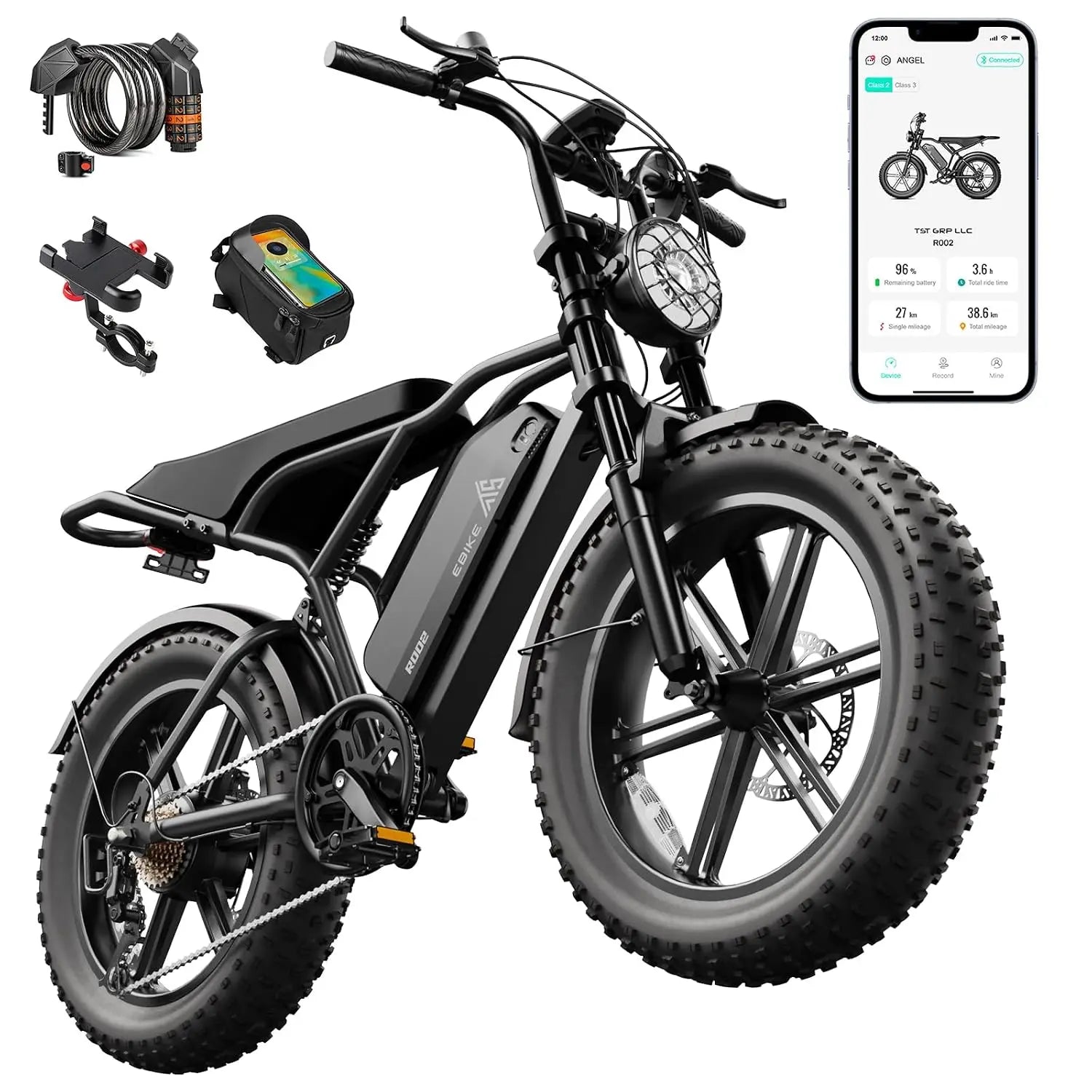 TST Electric Bike for Adults 1500W Peak 20" Fat Tire All-Terrain E-Bike 60 Miles Electric Dirt Bike - 48V 15 AH Battery,