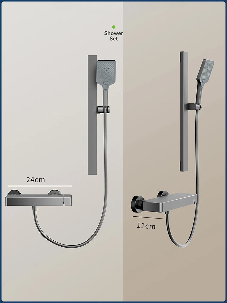 Grey Rainlfall Pressurized Bathroom Shower Set Wall Mounted Bathroom Shower Faucet Set Simple Single Function Shower System