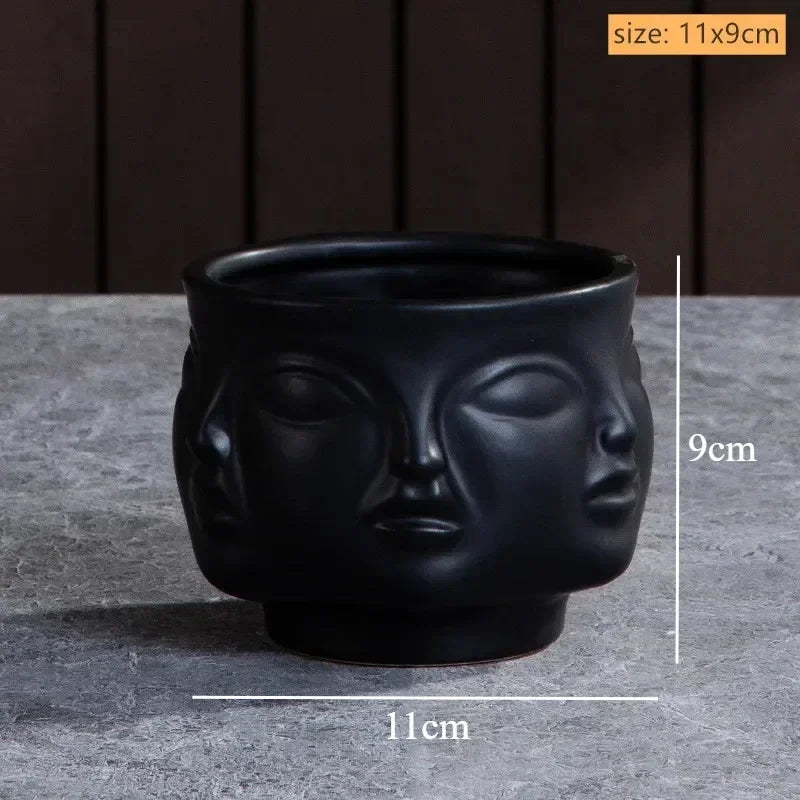 Sculptured Ceramic Human Face Art Vase