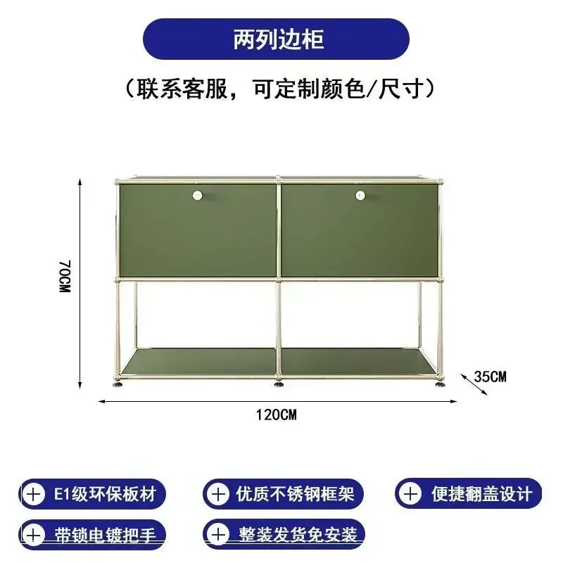 Olive Green Sideboard Storage Cabinets, Modular Combination Metal Frame for Living Room, Office