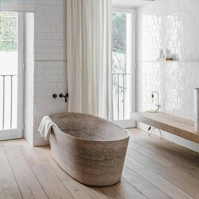 Customizable Freestanding Marble Bathtub Natural Stone Tub, Luxury Soaking Tub for Villa/Hotel, 180cm Carrara Royal Cream Bath